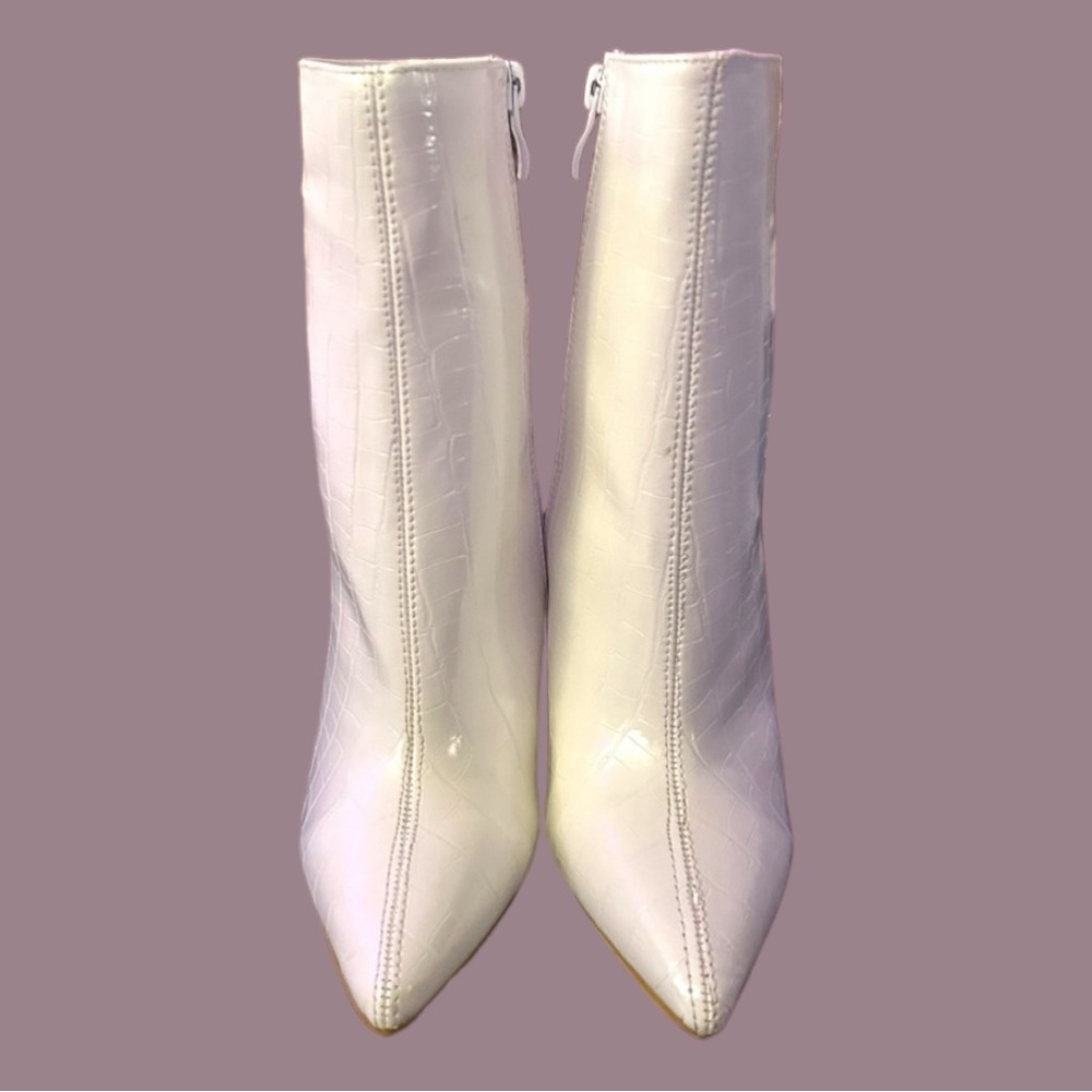 PLT Behati White Croc Embossed Vegan Leather Ankle Boots 4” Block Heel 6.5 NEW - Picture 8 of 14